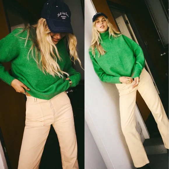 Zara WIDE LEG JEAN PANTS Beige/Light Yellow Color Size L NEW - Image 2