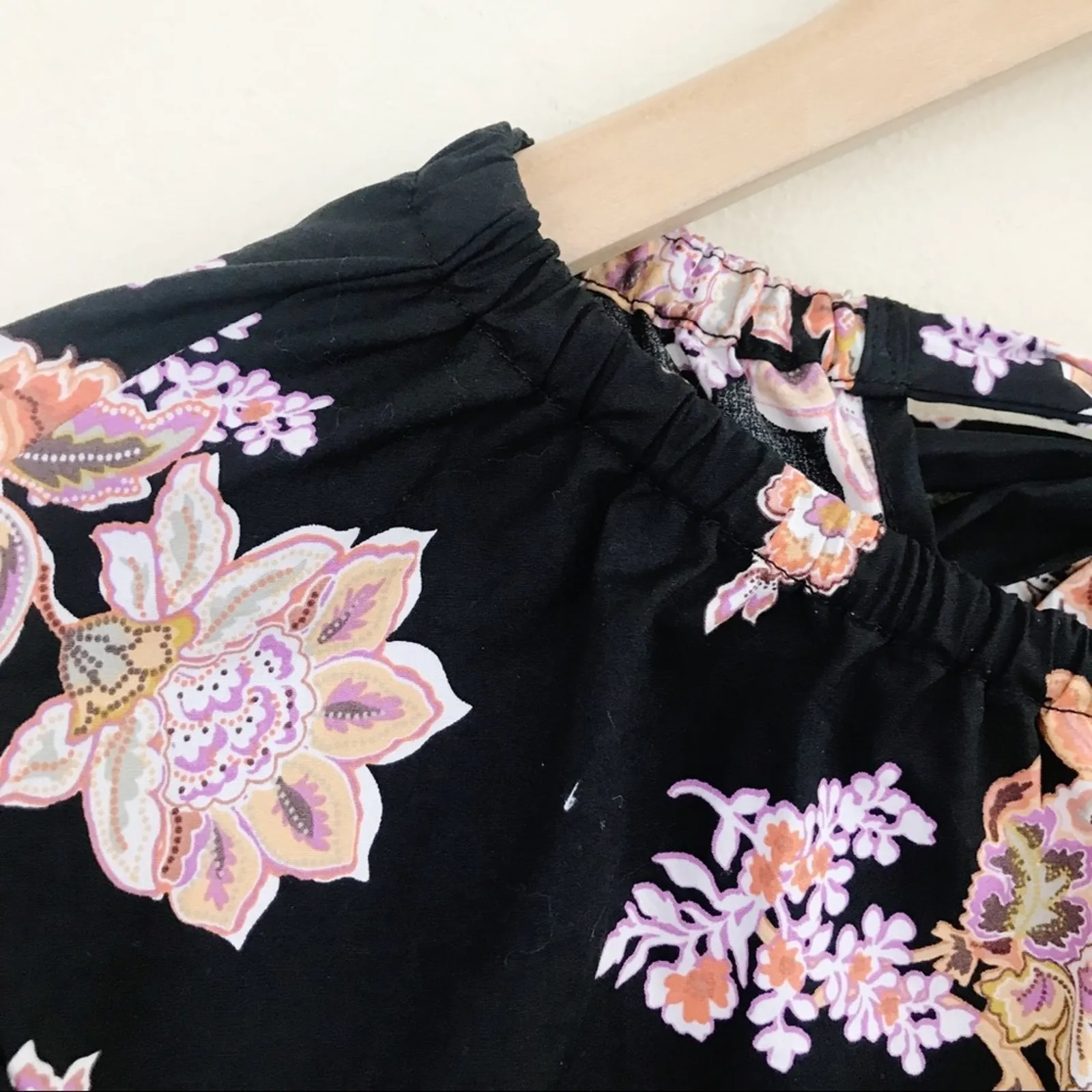 Who What Wear Black Floral Long Modest Cotton Rustic Ruffle Prairie Boho Dress L - Image 5