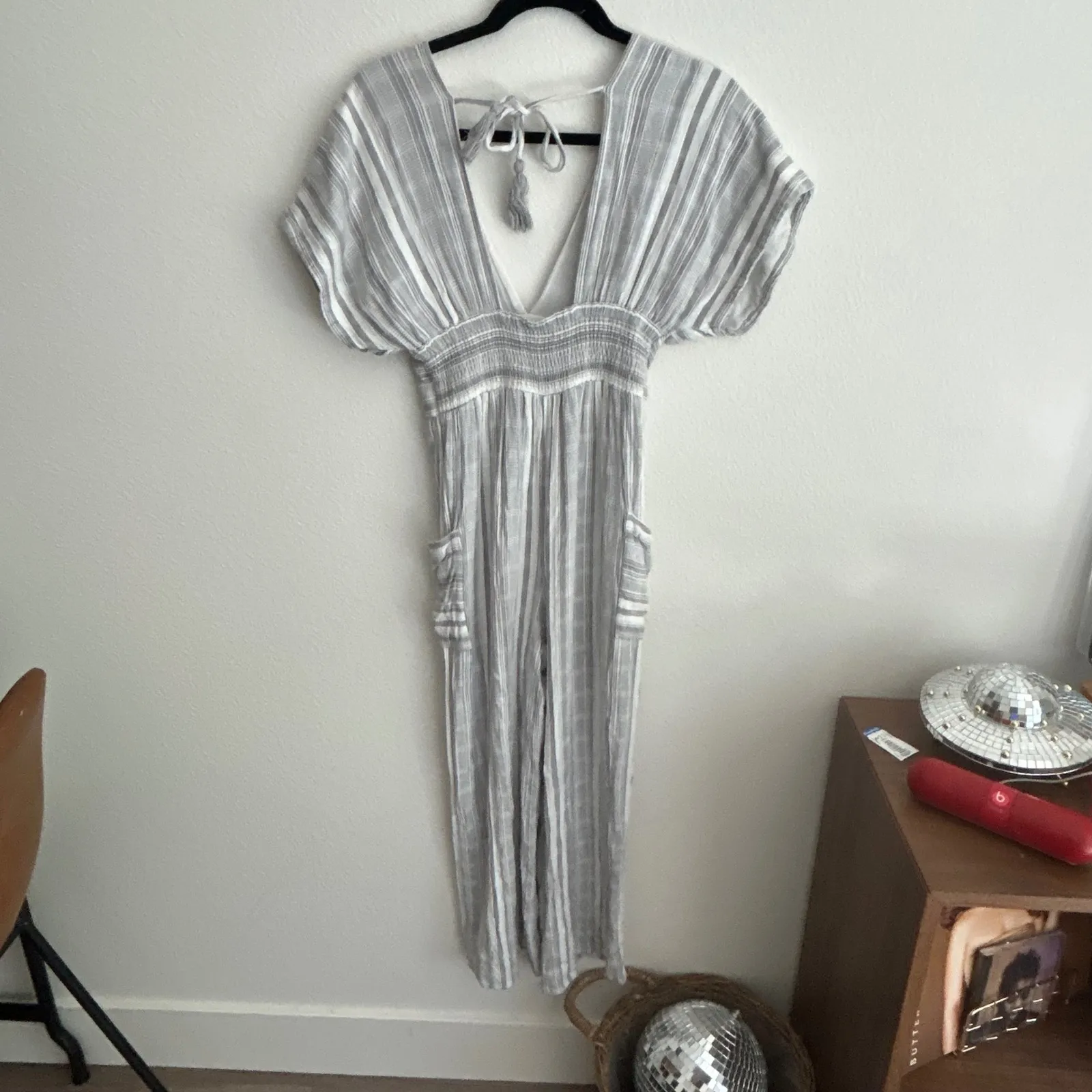 l*space Striped Jumpsuit‎ V-Neck Tie Back Pockets Casual Summer Romper - Image 9