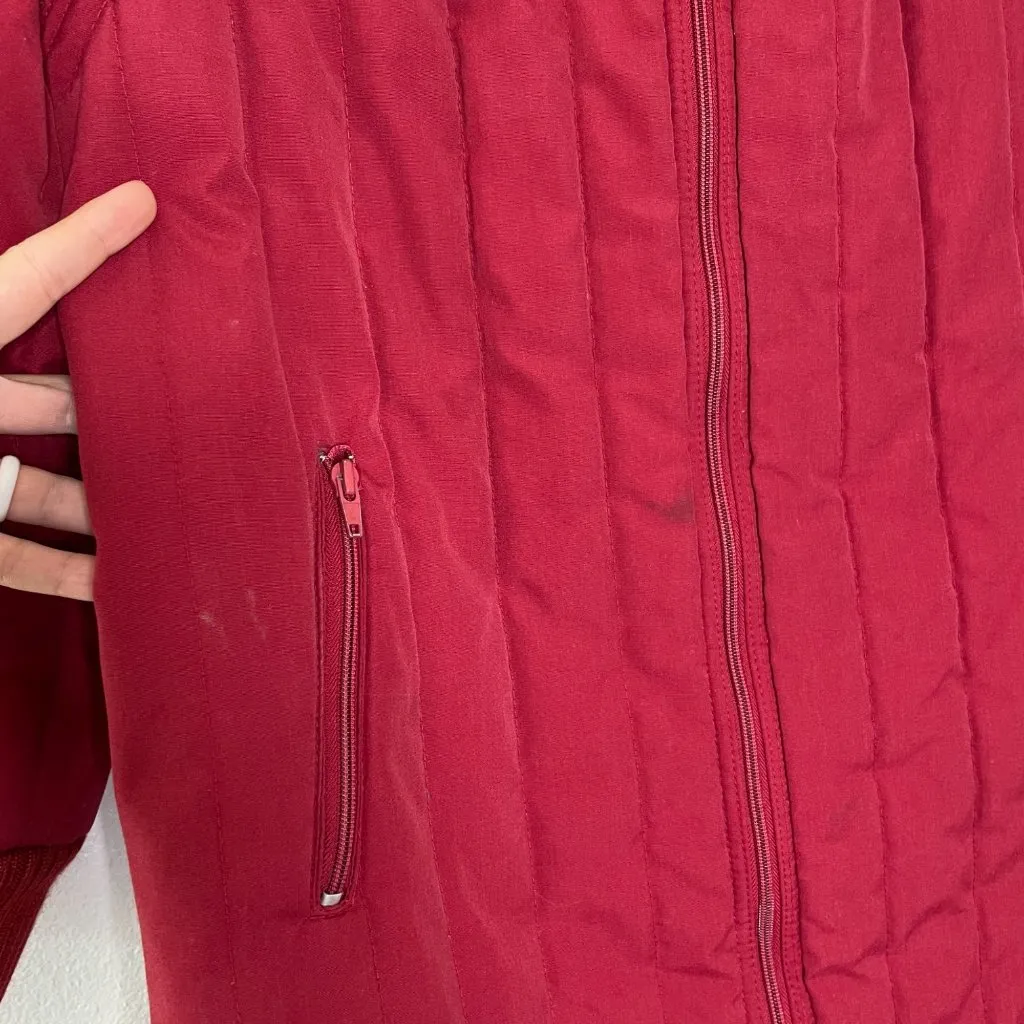 Vintage Mid Length Quilted Coat in Red Size Medium Oversized Small - Image 5