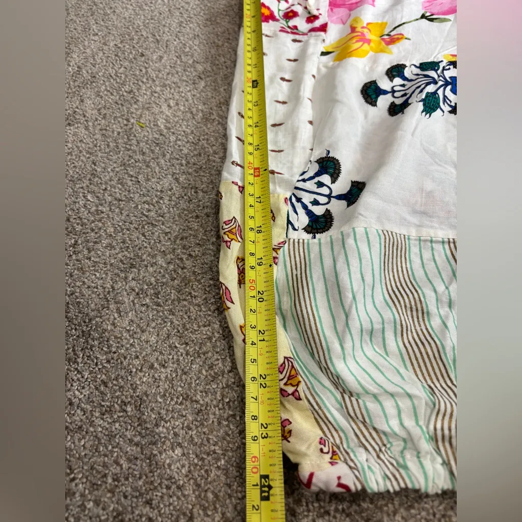 White Patchwork Harem Pants, Boho Hippie Harem Pants, Wide Leg Bohemian Pant Size M - Image 5