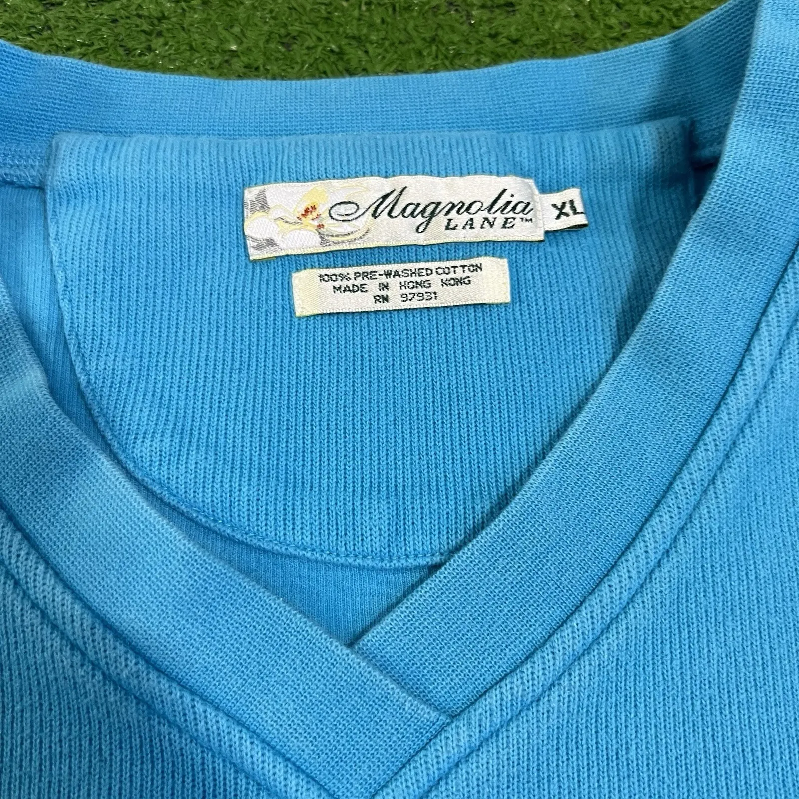 Vintage Masters Gold Sweater Womens XL Long Slv Turquoise Blue Augusta Pullover - Image 3
