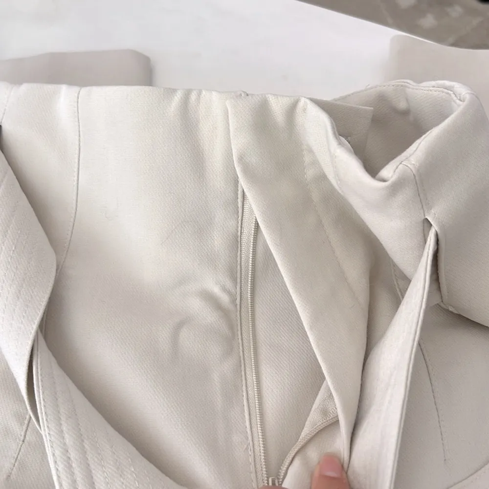 Zara High Rise Ecru Cream Straight Leg Trousers with Waist Tie Size Small - Image 6