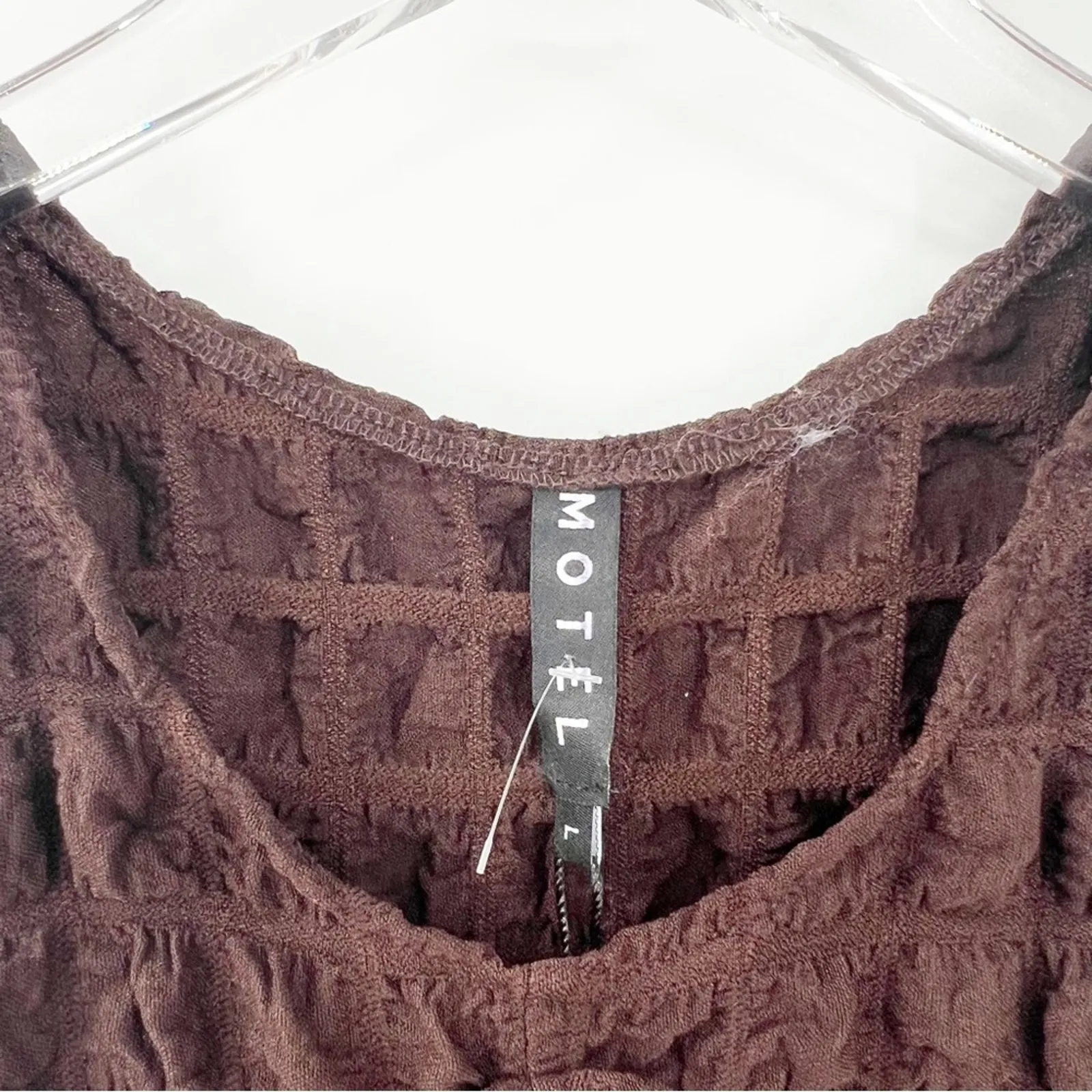 NWT‎ Motel Alannah Keyhole Cut Out Popcorn Mini Bodycon Dress L Brown - Image 5