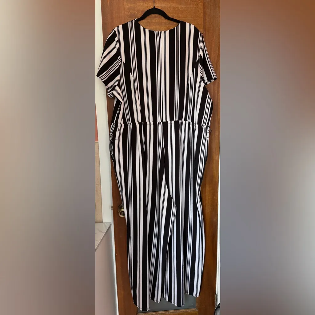 Lane Bryant Women Plus Black & White Extra Wide Leg S/S Jumpsuit w Tie Size 24 - Image 10