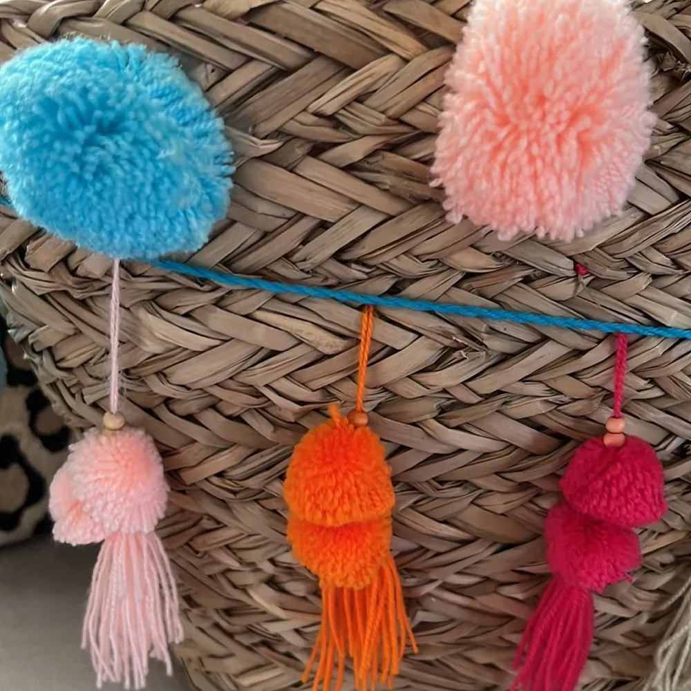 Molly Bracken straw tote with pom poms - Image 5