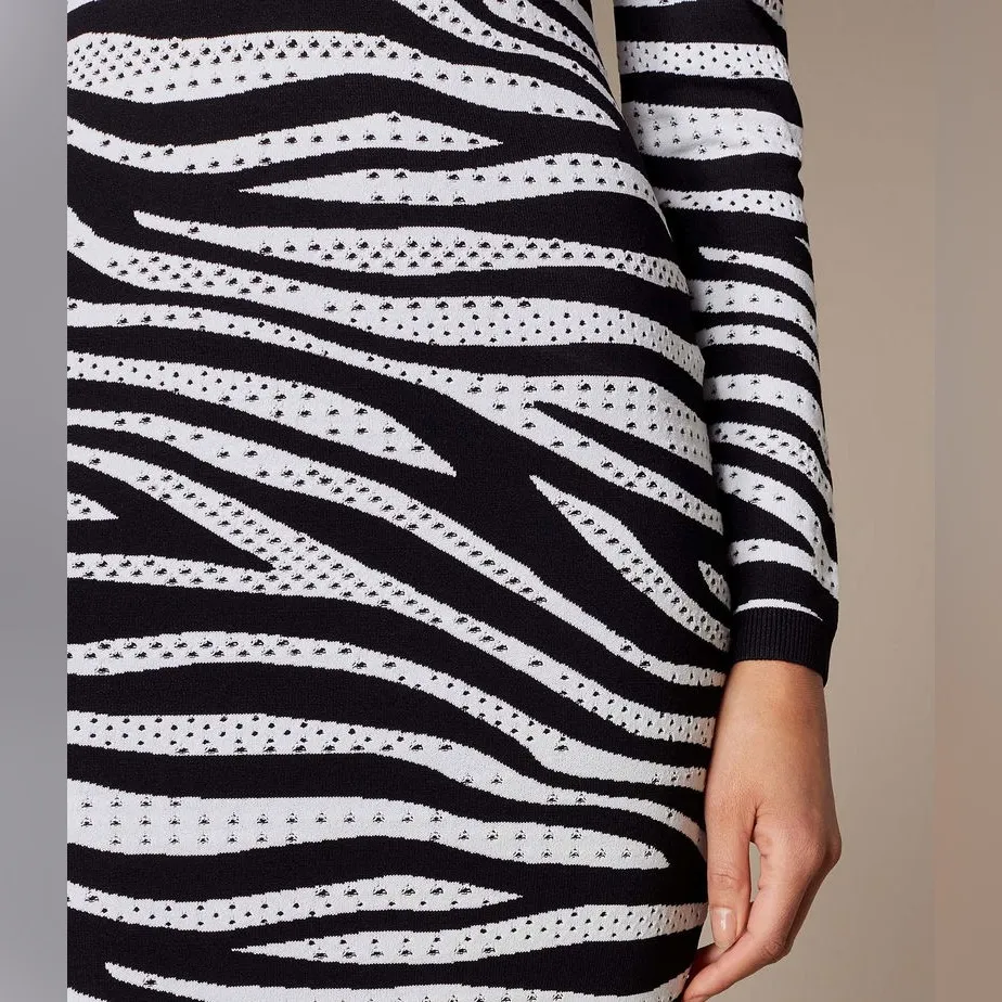 Karen Millen Zebra Print Knit Sweater Midi Dress Pointelle Bodycon Women’s XS - Image 11
