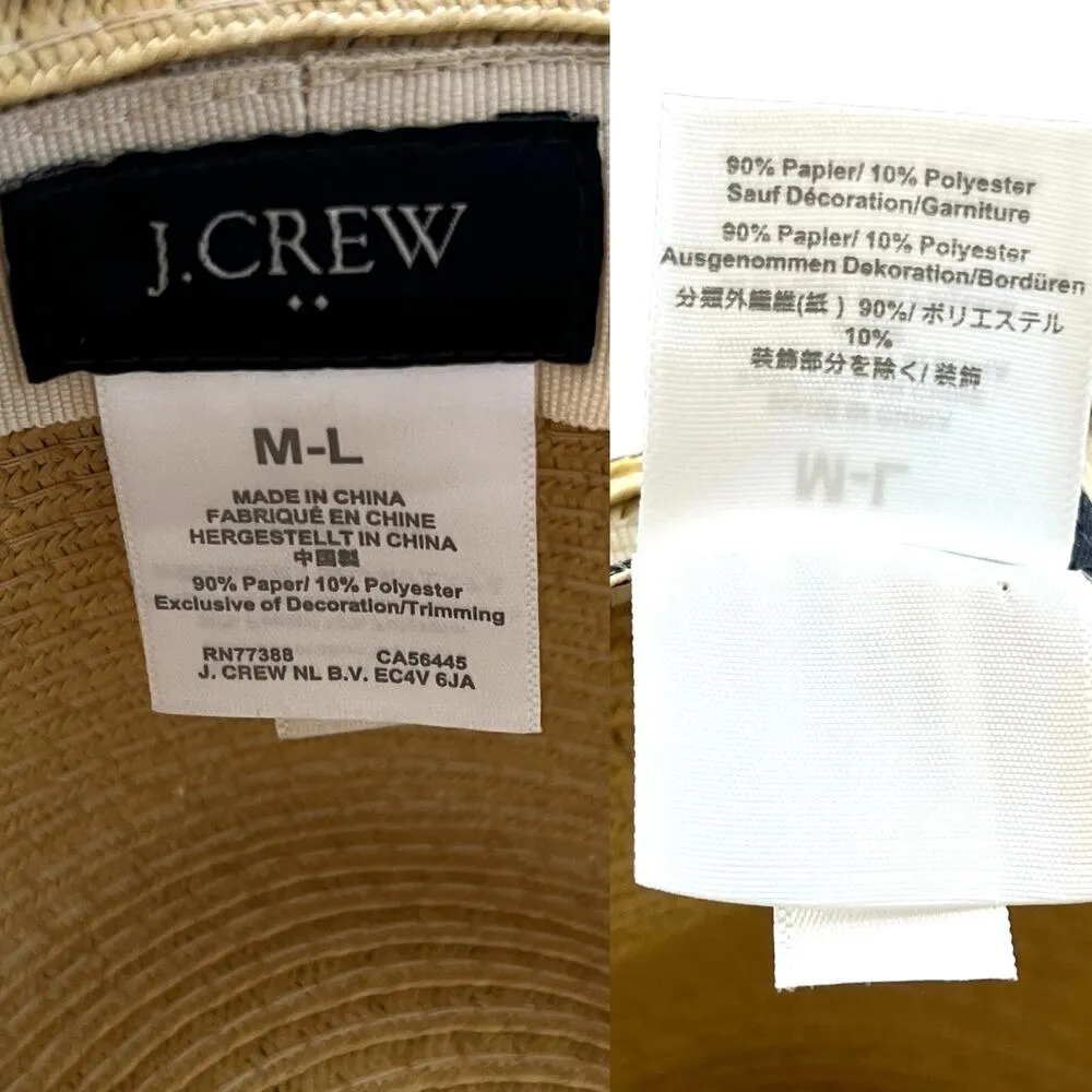 J Crew Womens Packable Sun Hat M-L Natural Tan Black Ribbon - Image 8