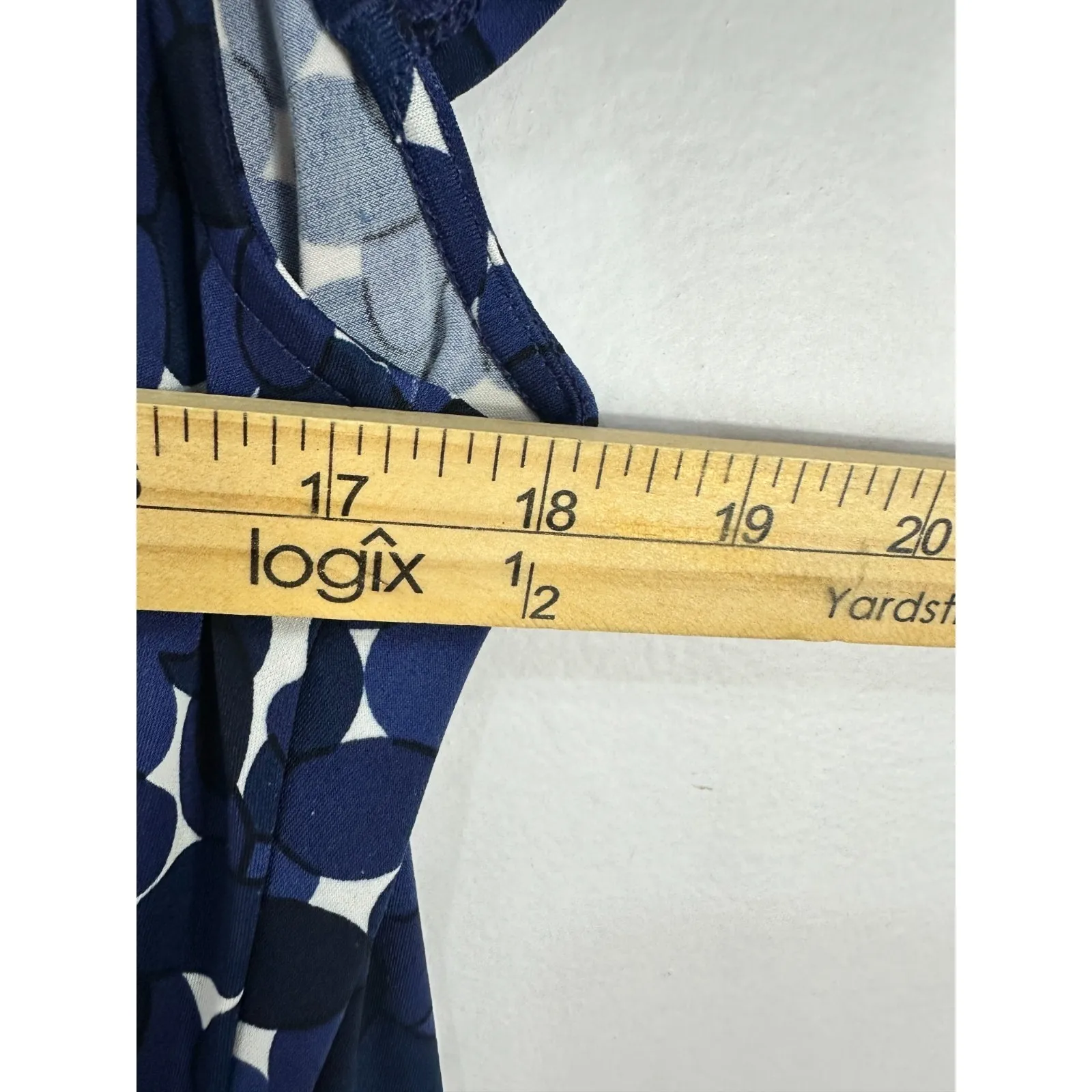 Ann Taylor Wrap Dress Womens 8 Blue Geometric Dot Stretch Preppy Office Siren - Image 5