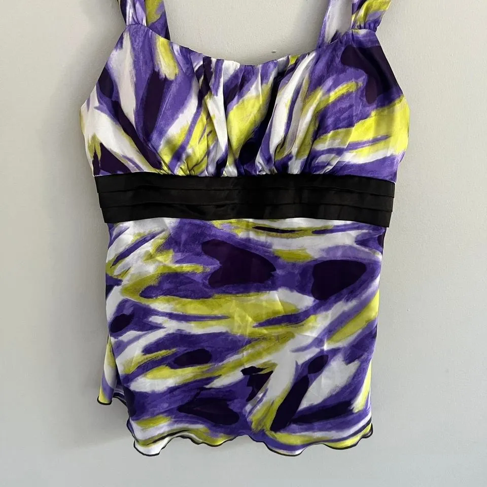 Y2K PURPLE AND GREEN A.‎ BYER BUSTIER SATIN TANK TOP - Image 4