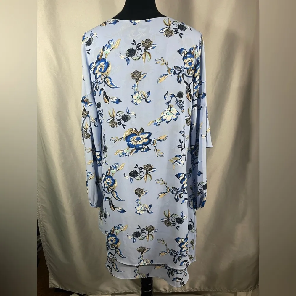 White House Black Market Carolina Blue Floral Dress Women’s Balloon Sleeve Sz M - Image 2
