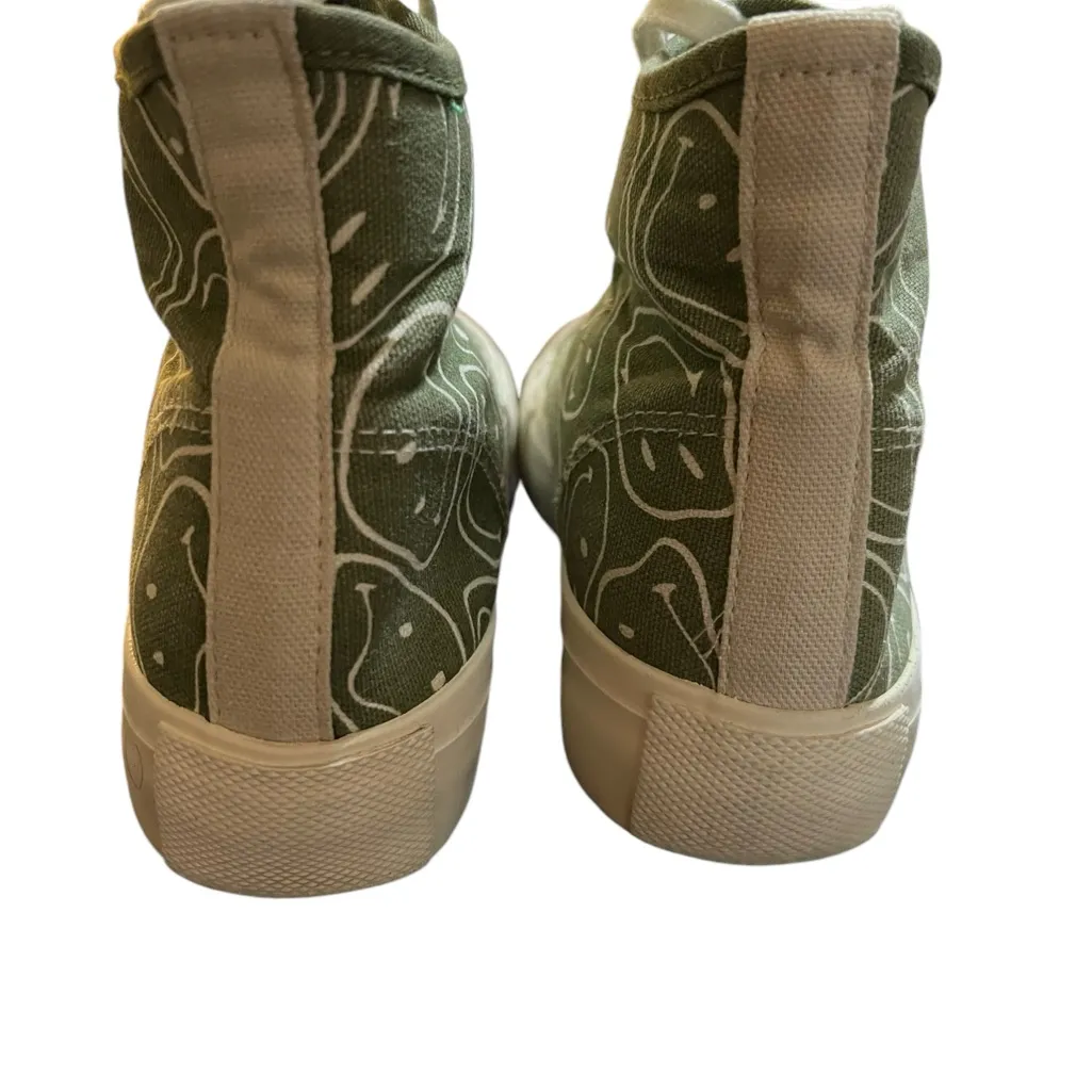 American Eagles Outfitters Platform Smiley Green Canvas High Top Shoes Sz 8 - Image 5