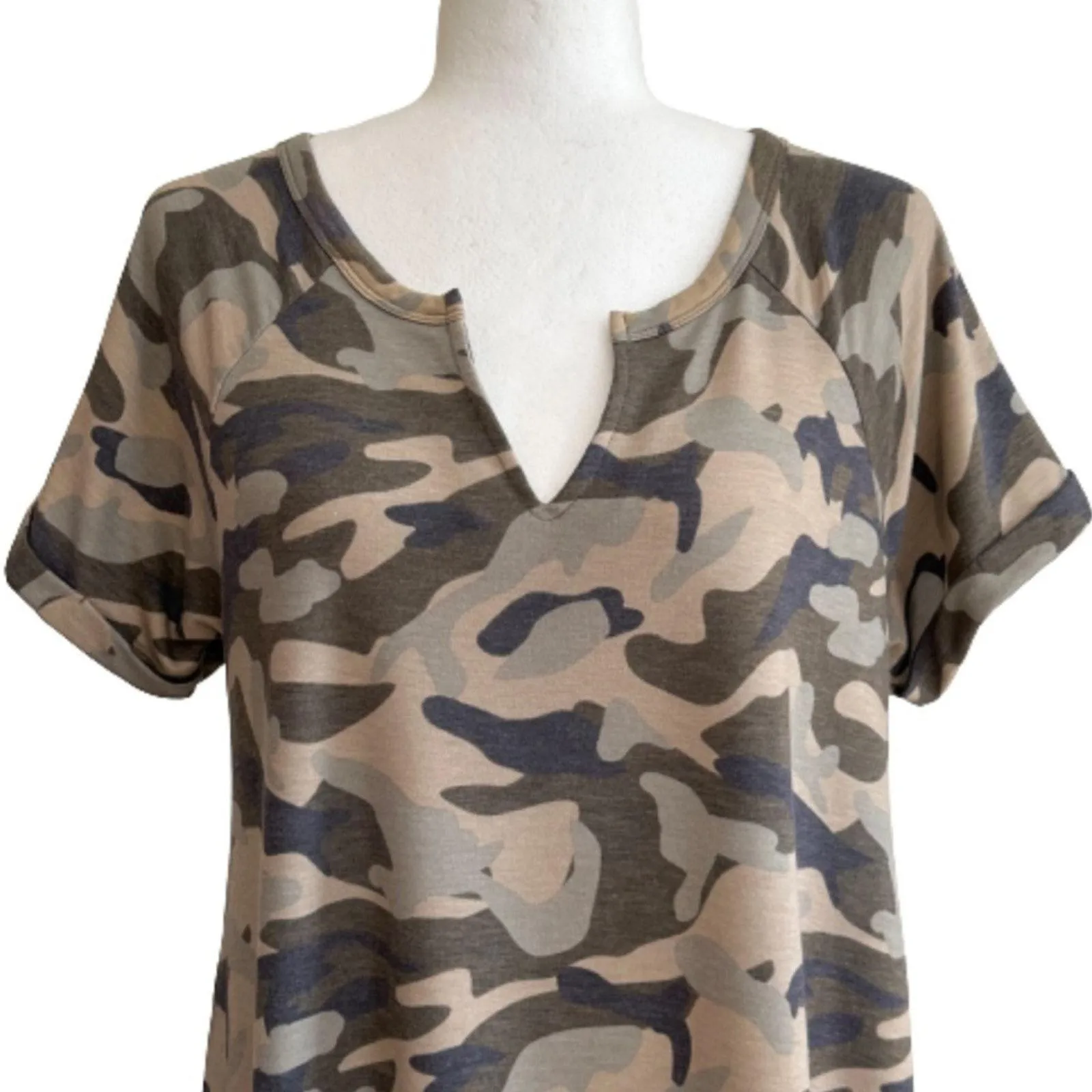 Cable & Gauge Dress Camo V-Neck Short Sleeve Casual A-Line Dress Large NEW - Image 3