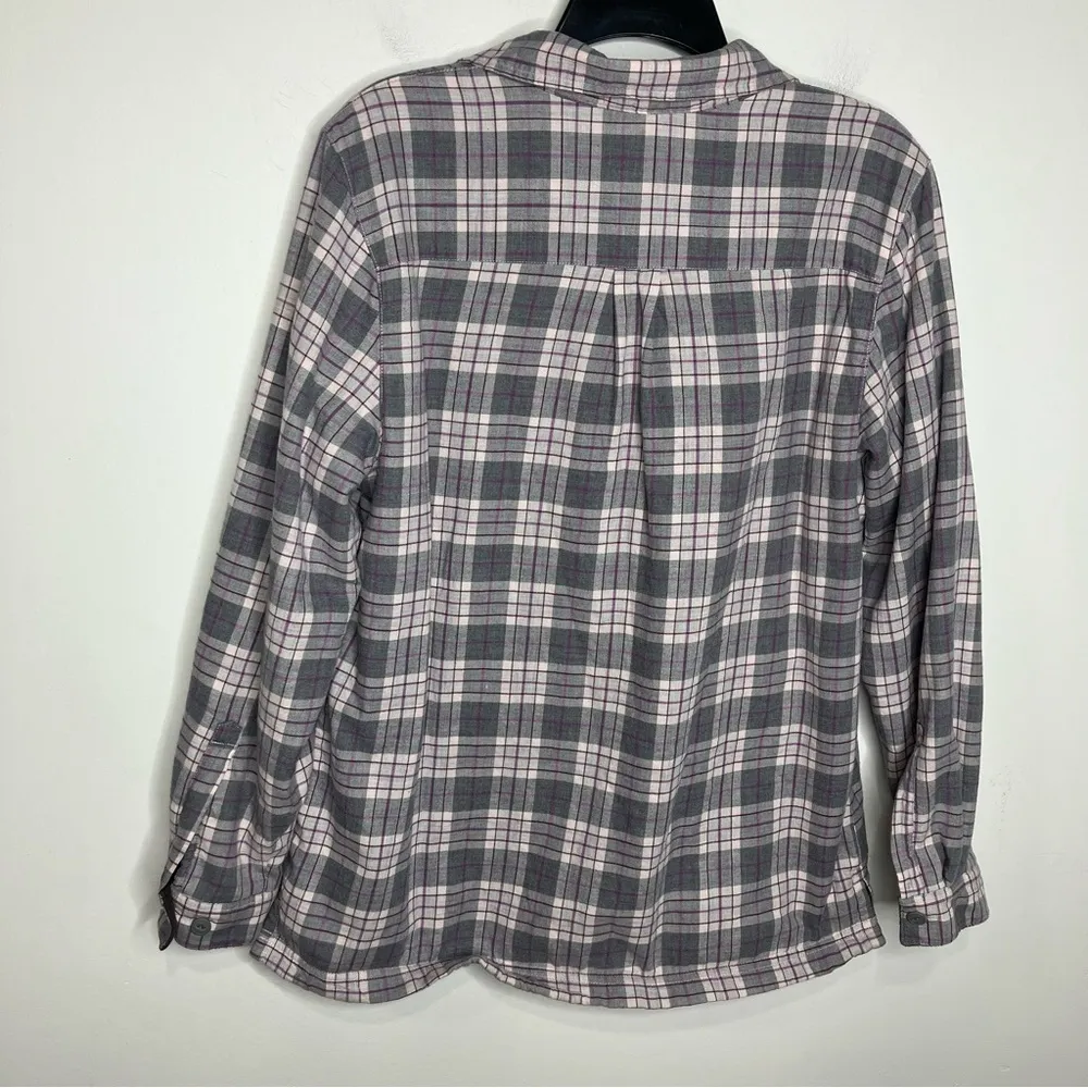 L.L. Bean‎ fleece lined plaid flannel button down shirt size medium Gray - Image 5