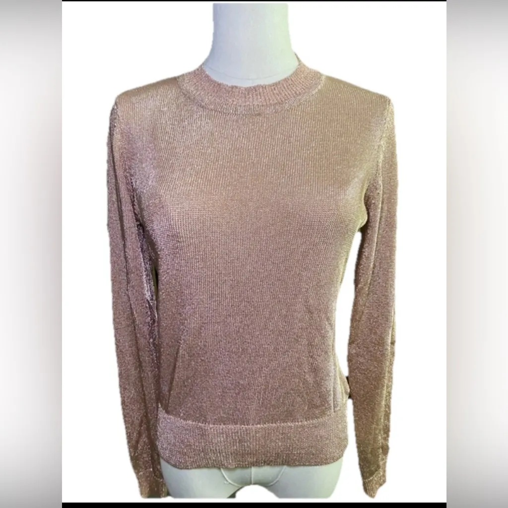 Bardot Metallic Sweater Top Rose Gold Shimmer Knit Crew - Image 2
