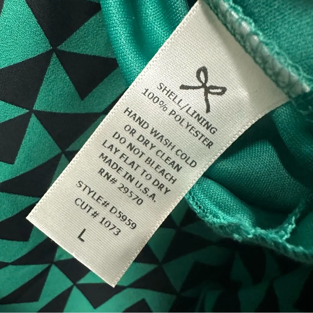 Anthropologie Everly Green Black Geometric Print 3 Quarter Sleeve Dress Womens L - Image 10