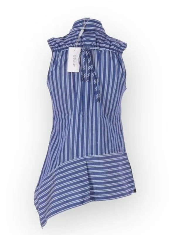 new Derek Lam 10 Crosby ᯾ Asymmetrical Hem Sleeveless Striped Top ᯾ Navy White - Image 4