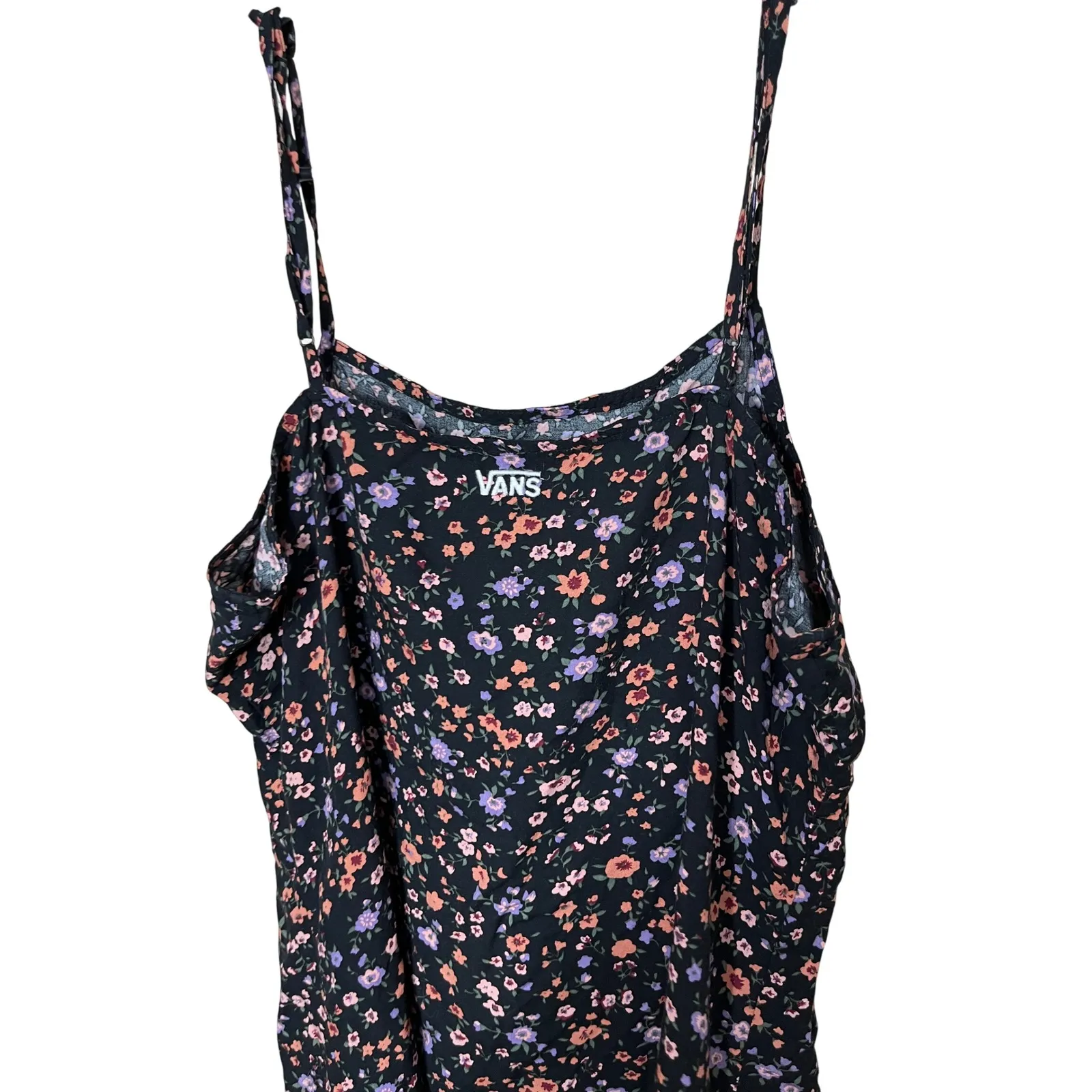 Vans Womens Black Floral Print Spaghetti Strap Mini Dress Size L - Image 6