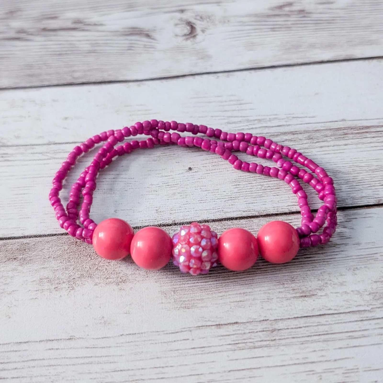Pink Beaded Stretch Bracelet - Image 2
