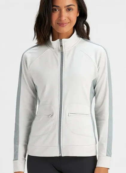 Alo CoolFit White Athletic Track Jacket Full Zip Side Stripe Pockets Women's S - Image 1