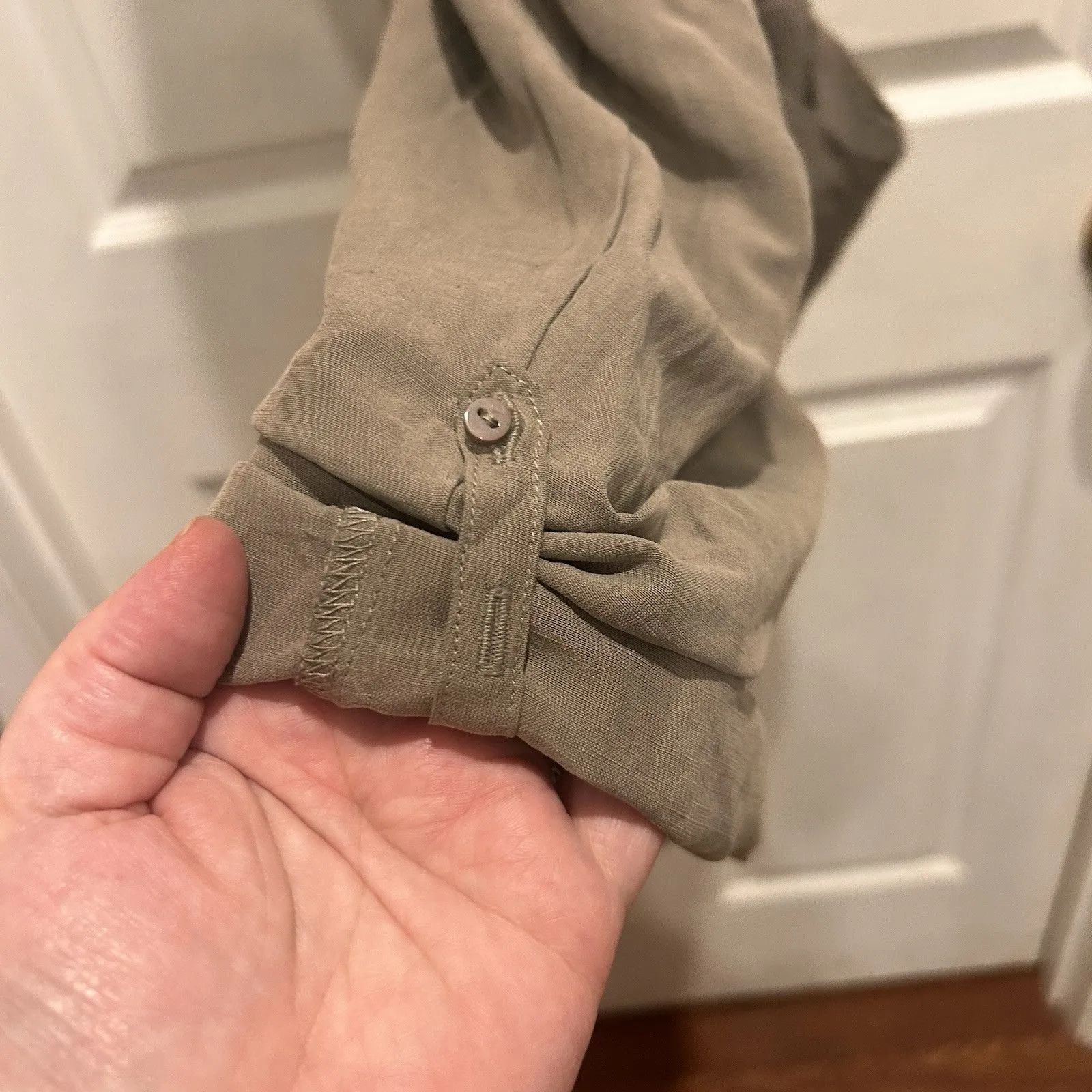 Gold Hawk Wome's Khaki Silk‎ Linen Romper Y2K Beachy Boho Festival Quiet Luxury Tan Size L - Image 6