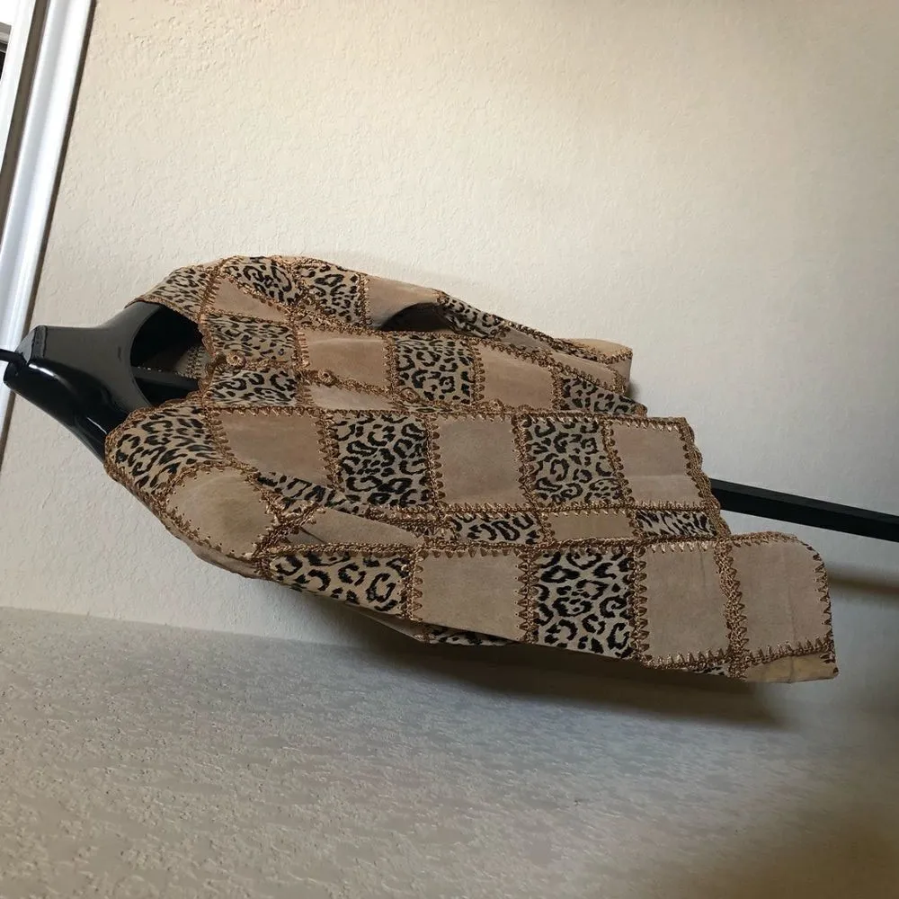 S.M.H Boutique leather patchwork blazer sz XL Tan - Image 3