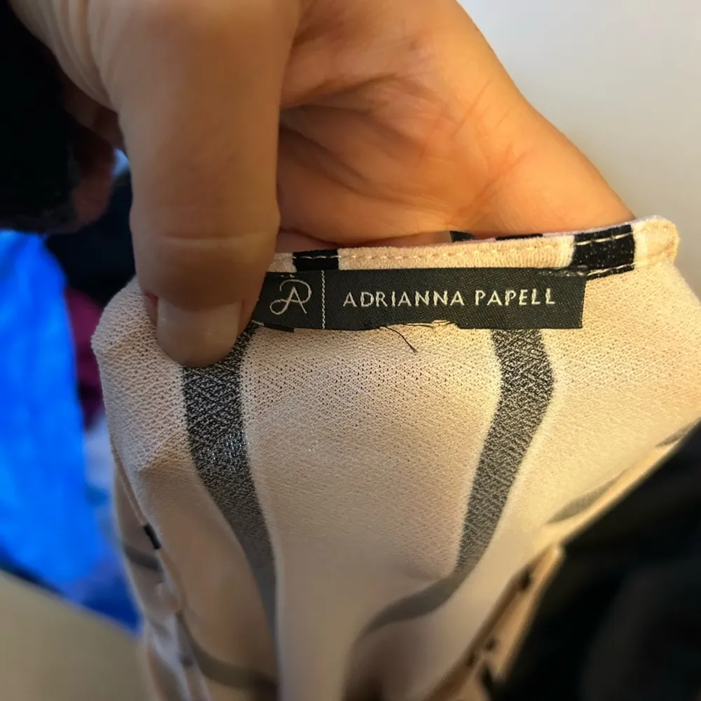 Adrianna Papell Cream and Black Striped Balloon Sleeve Blouse - Image 3