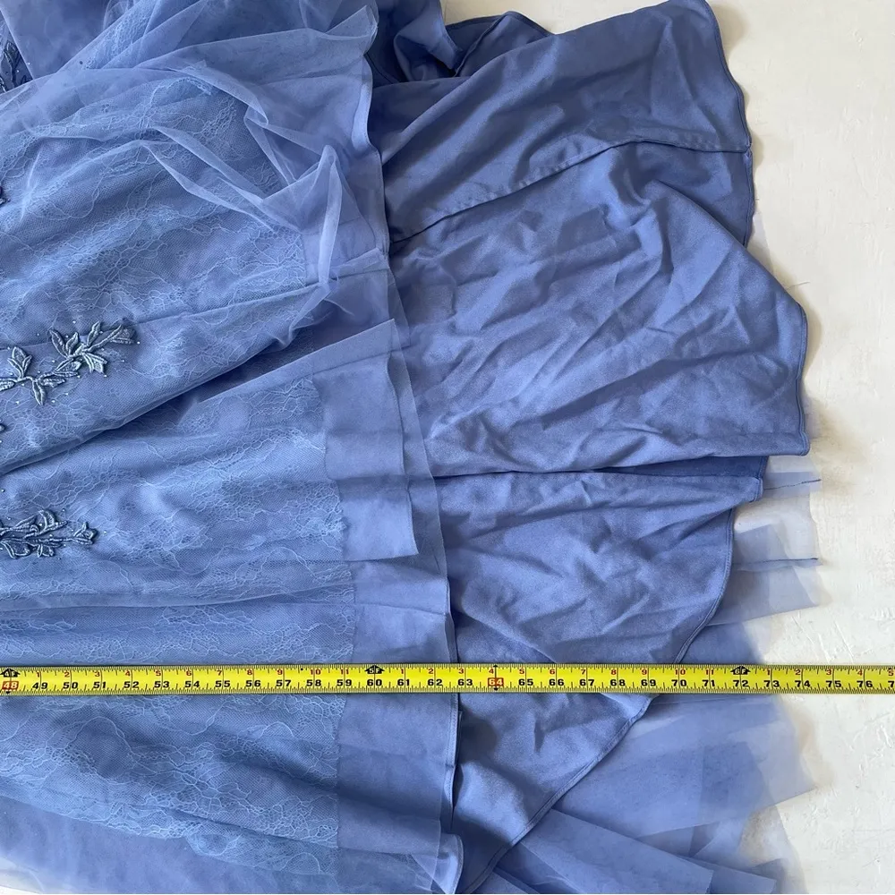 Sherri Hill Blue Lace Evening Gown Mermaid Medium Tail Prom Dress Party Size 6 - Image 10