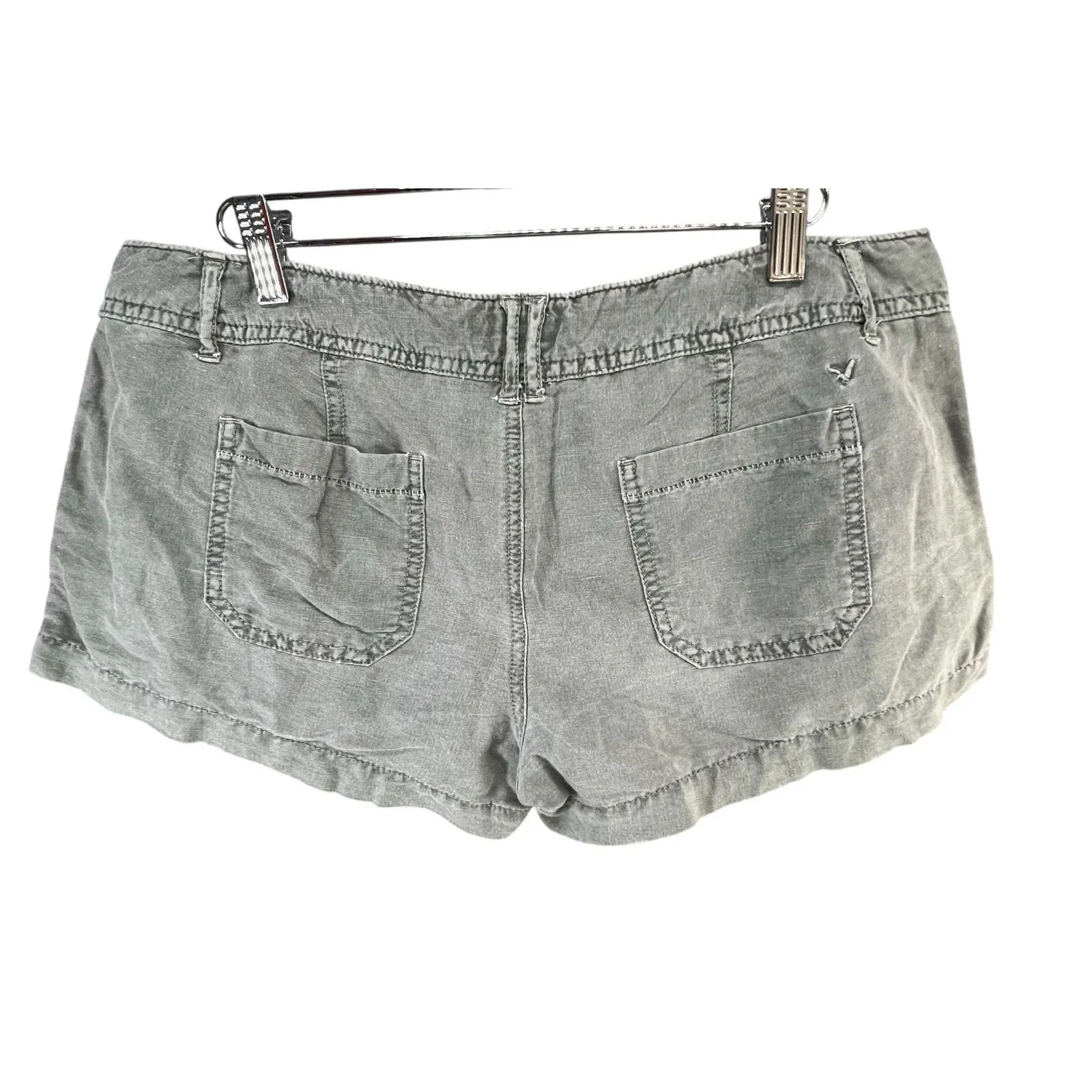 American Eagle Outfitters Y2K Micro Shorts Womens 8 Gray Linen Cotton Booty - Image 3