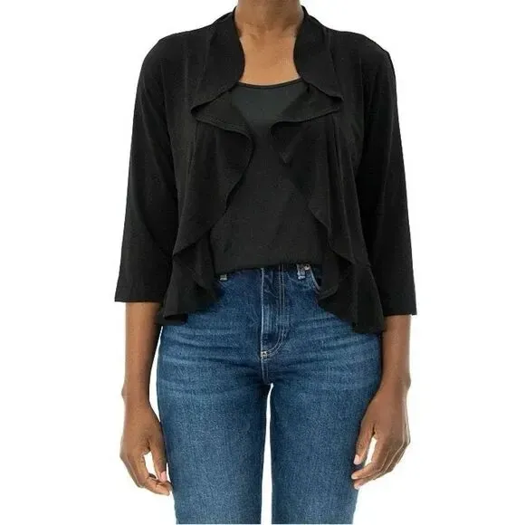 Whimsical Waterfall Hem Crochet Back Ivory Lace Ruffled Cropped Bolero Shrug XL - Image 9