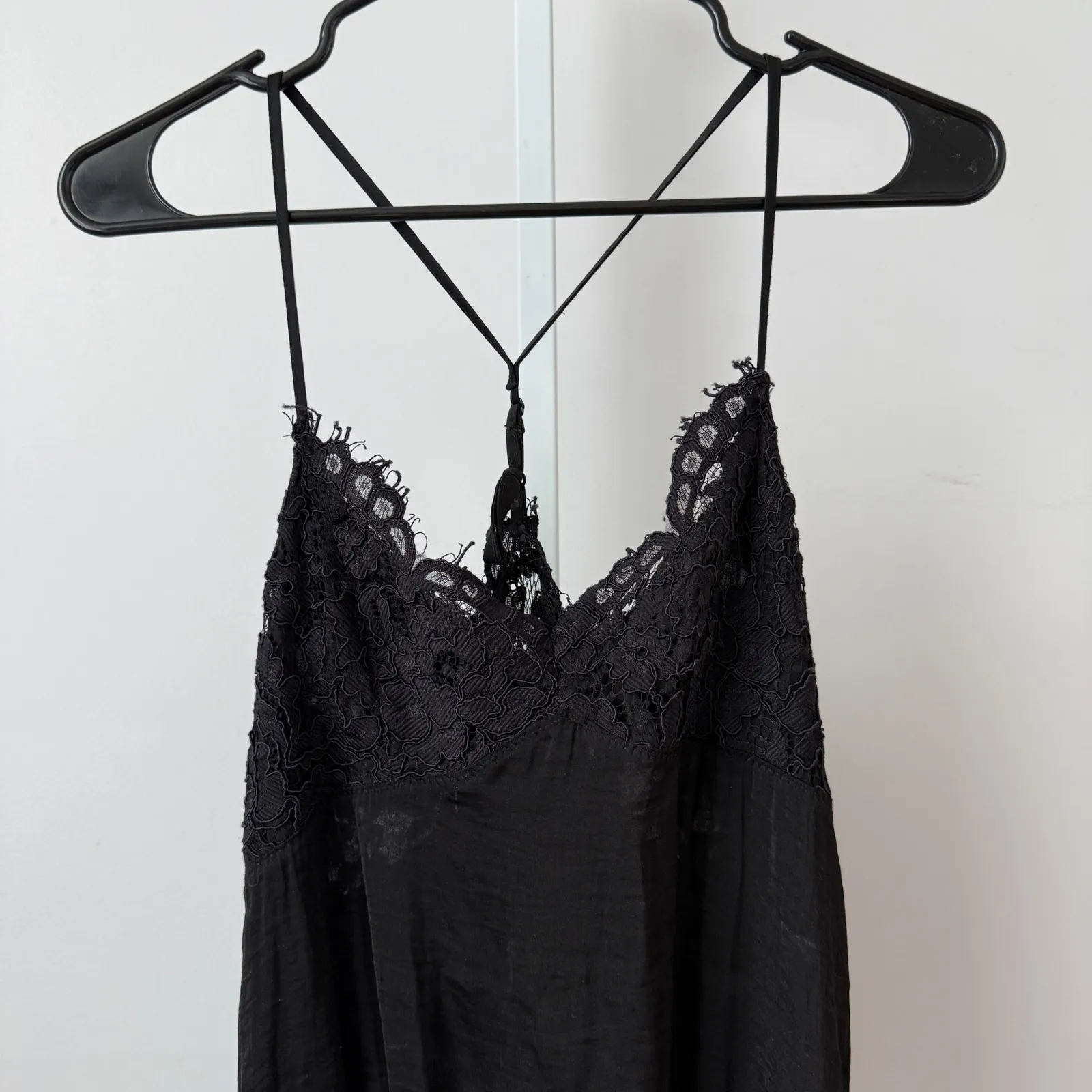 Free People Intimately sz SP Black Lace Trim Dot Mesh Teddy Bodysuit Mob Wife - Image 2