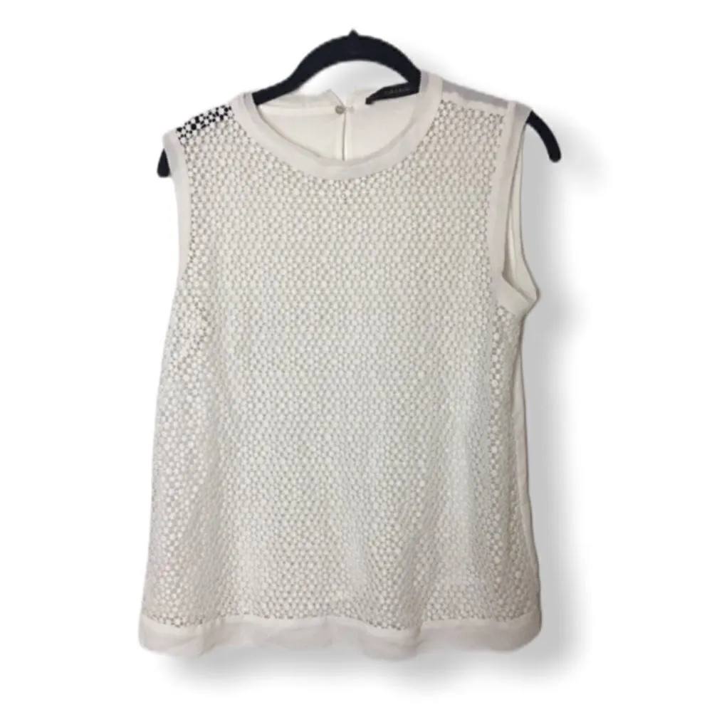 Zara White Sleeveless Textured Sheer Blouse | Size S - Image 2
