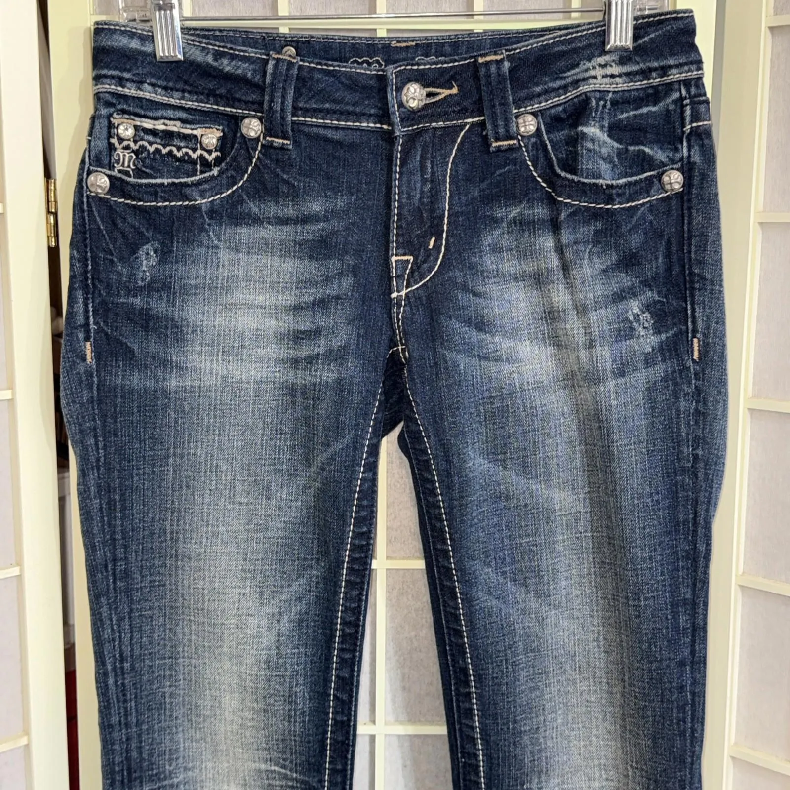 Miss Me Boot Embellished Studded Denim Equestrian Western Preppy Jeans 27x33 - Image 2