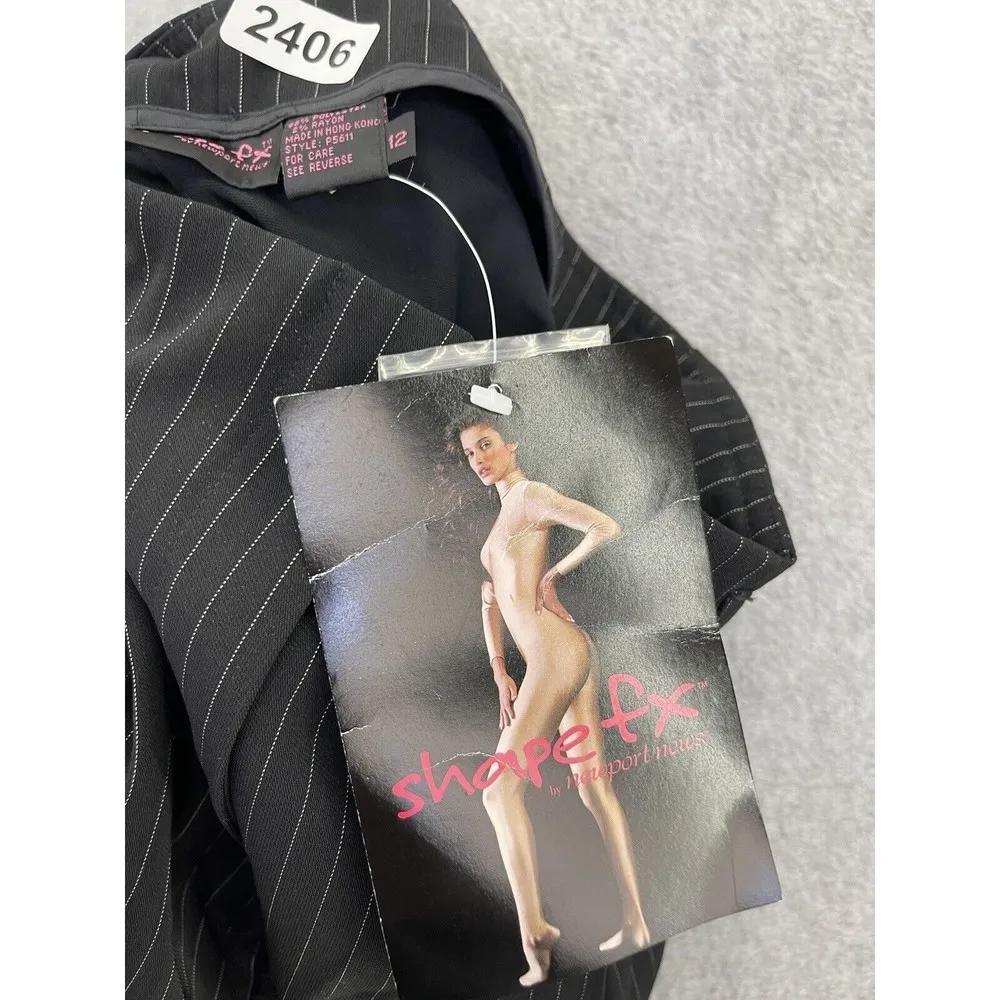 Shape FX Women's Trouser Pants Micro Striped Black Size 12 Wide Leg - Image 5