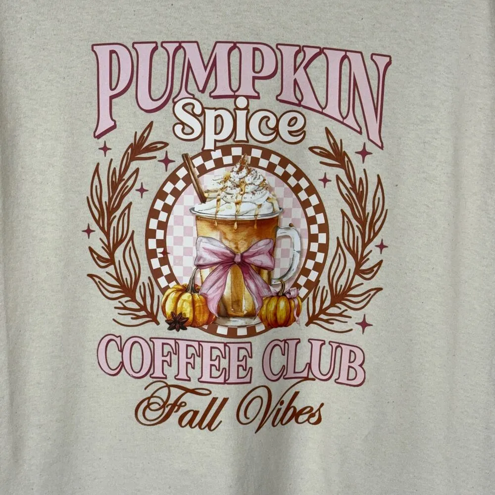 Pumpkin Spice Coffee Club Fall Vibes Women’s Medium Cream T-Shirt Short Sleeve - Image 3