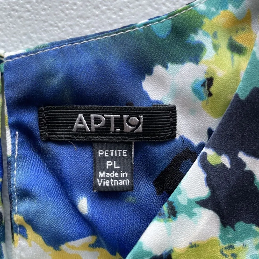 Apt. 9 Top Womens Size PL Blue Green Floral Sleeveless Blouse Pleated Side Tie - Image 5