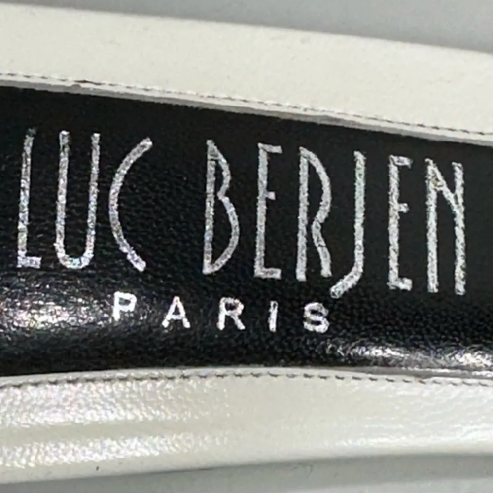 Luc Berjen Paris 40 9.5 White Black Leather Mod Retro Ankle Strap Wedge Heels - Image 9