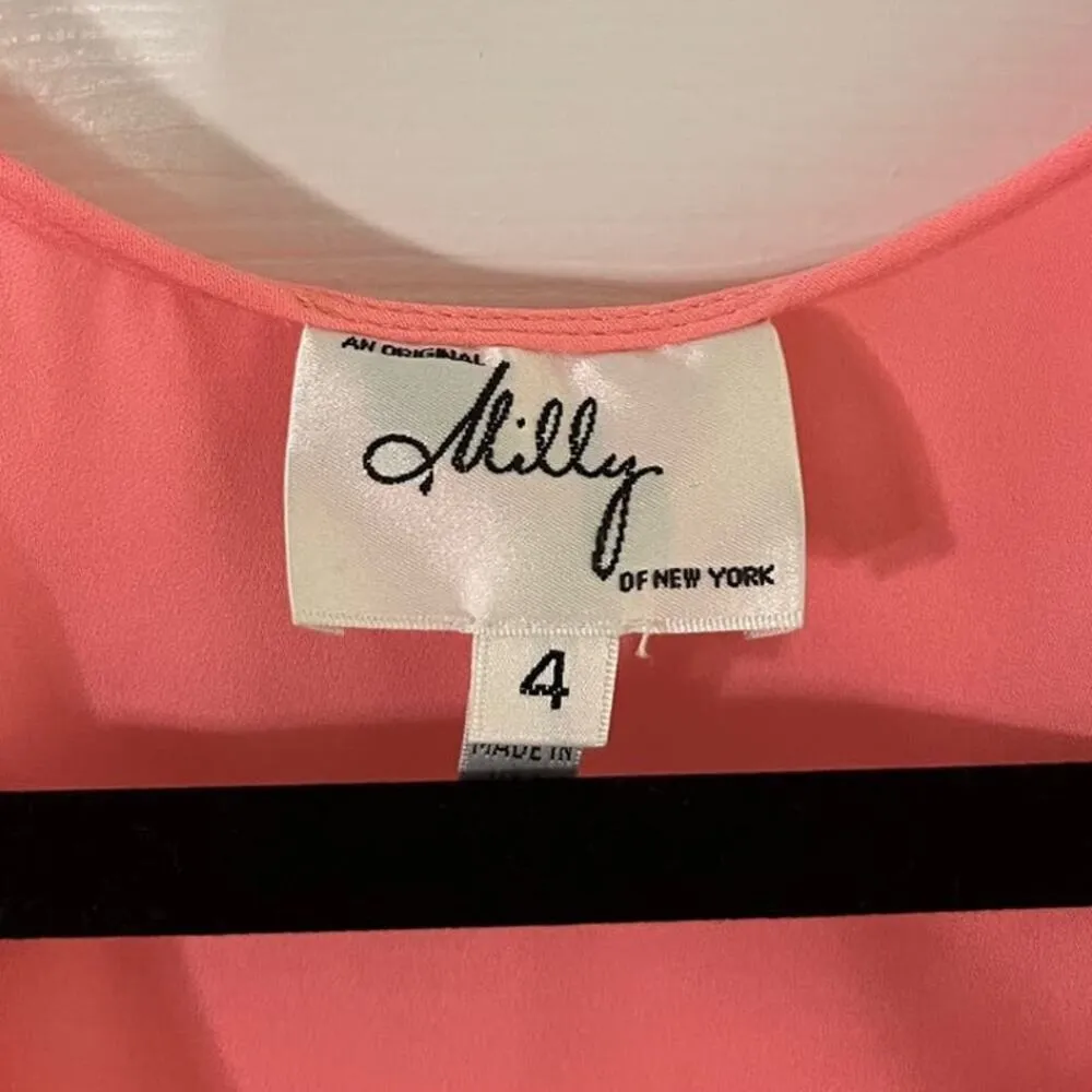 Vintage Milly of New York Women's Silk Blouse High Low Peach Classic Chic sz. 4 - Image 3