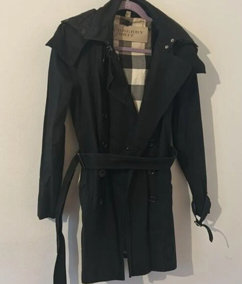 Burberry Brit Women's Black Britton Quilted Lining Trench Coat Size 8 - Image 3