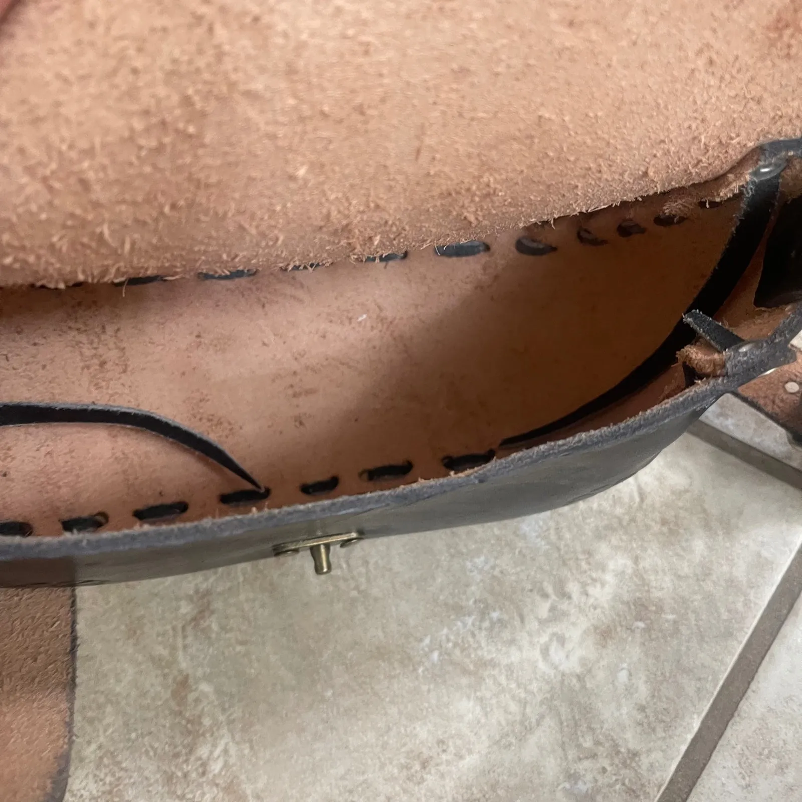 Mexican Black‎ Leather Floral Tooled Crossbody Bag Small Purse Bohemian Boho Black - Image 11