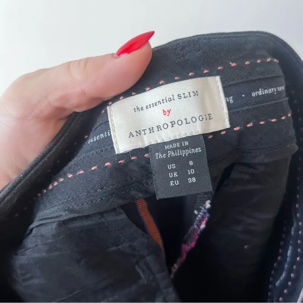 Anthropologie The Essential Belted Slim Trousers in Black Purple Orange Stripe 8 - Image 8