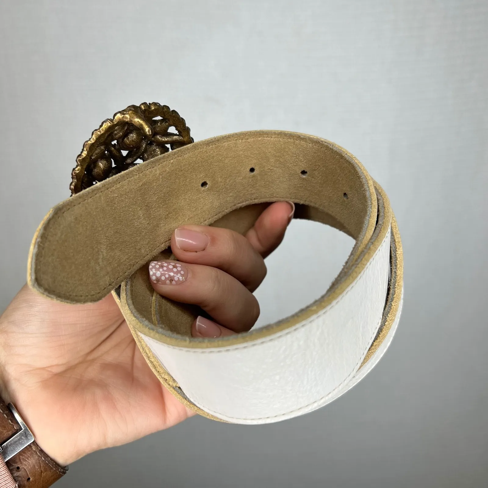 B-Low‎ the Belt Women's White Genuine Leather Belt Buckle Made in USA Size 34 - Image 3