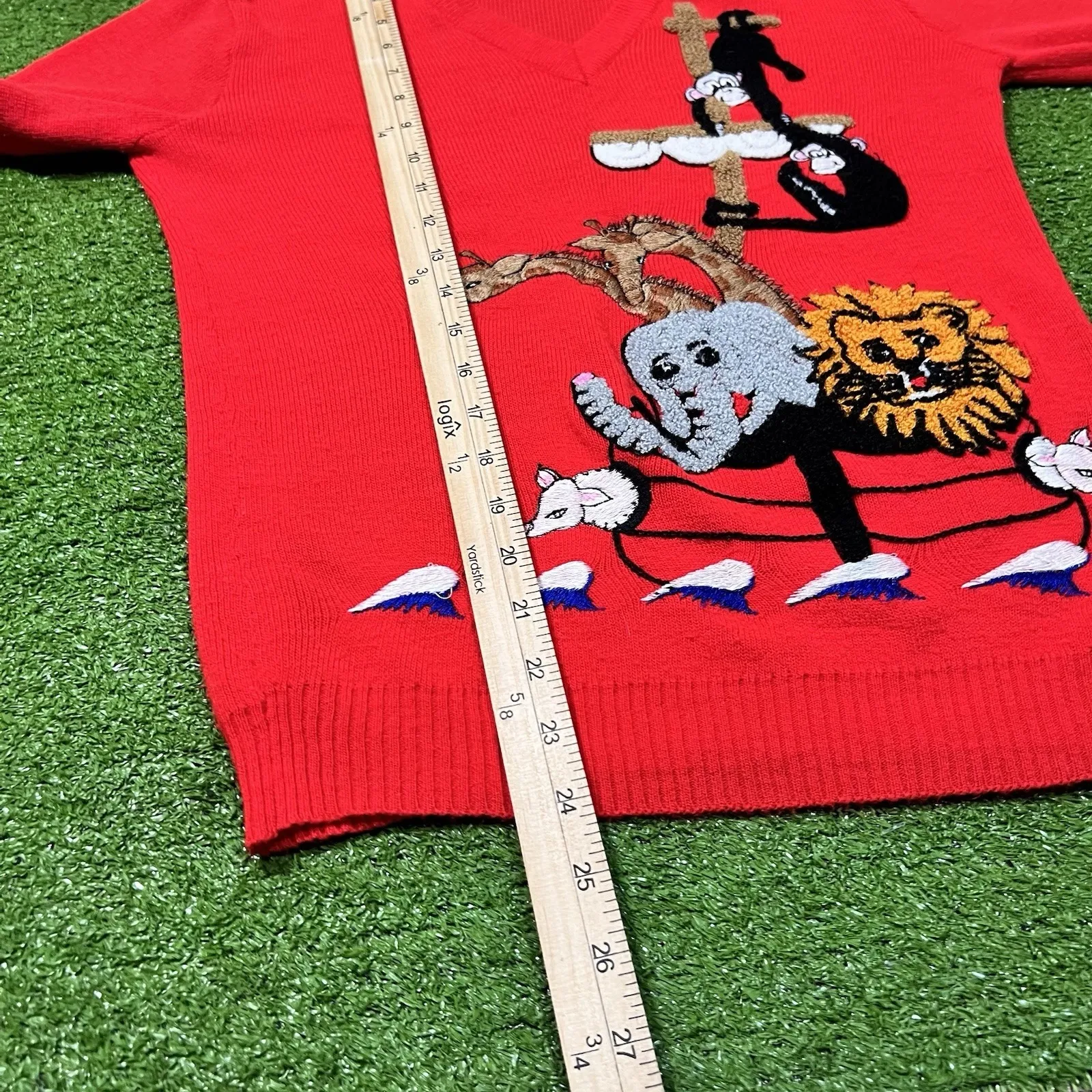 Vintage Knit Sweater Noahs Ark Women M Homemade 80s Christian Religious Pullover - Image 5