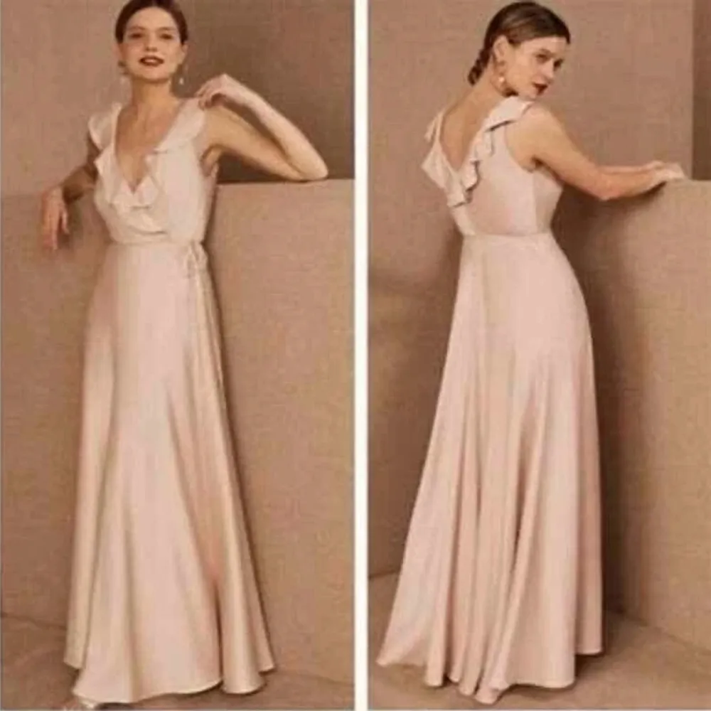 Sachin & Babi Tansy Satin Charmeuse Blush Formal Wrap Gown Size 16 - Image 2