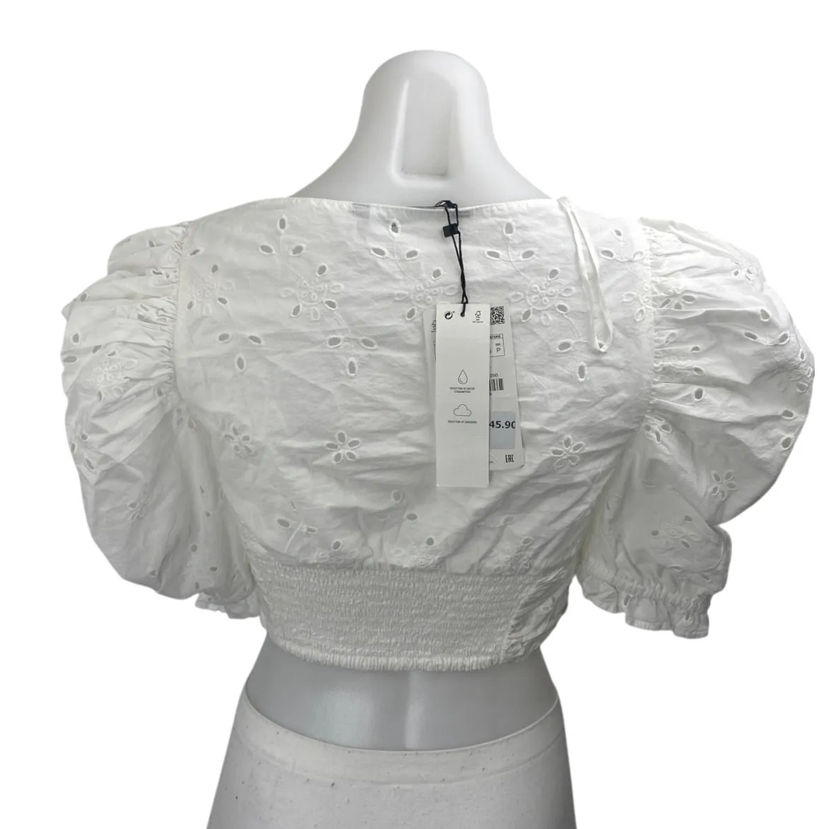 NEW Zara Women's White Eyelet Embroidered Short Puff Sleeve Crop Blouse Top Sz S - Image 2