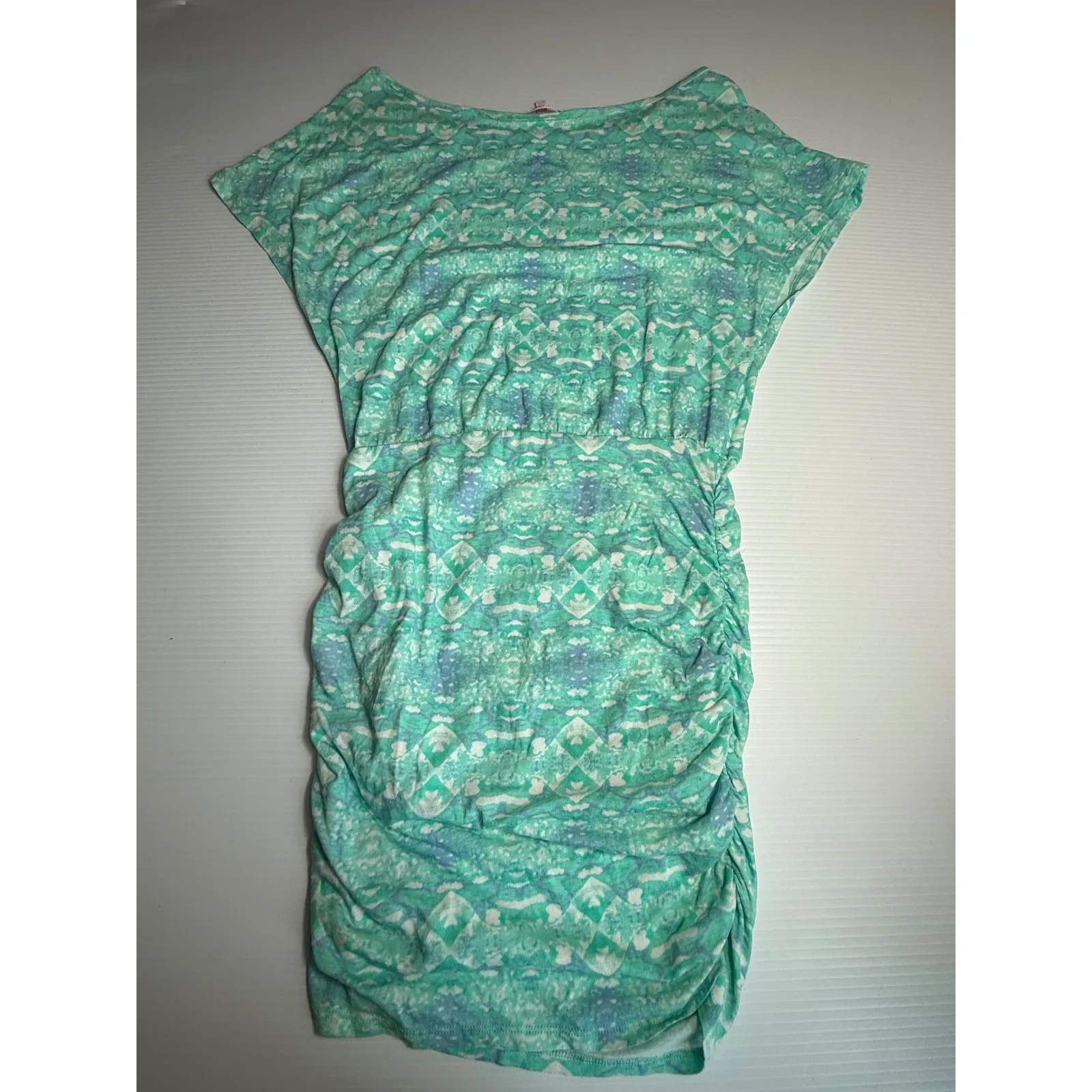 Victoria's Secret XS Green‎ Blue Ruched Bodycon Mini Dress Short Sleeve - Image 5