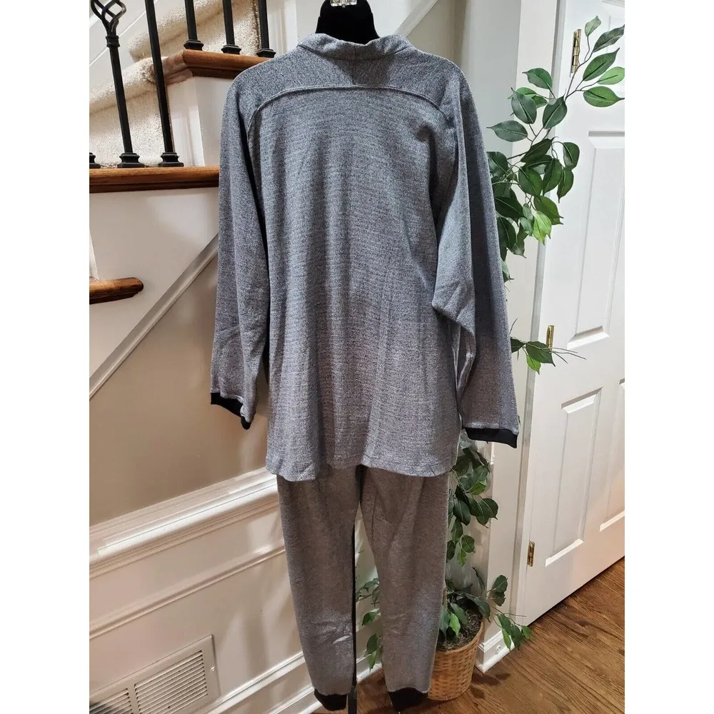 Royal Silk Womens Gray Single Breasted Top & Drawstring Trousers 2 Pcs Set Large - Image 6