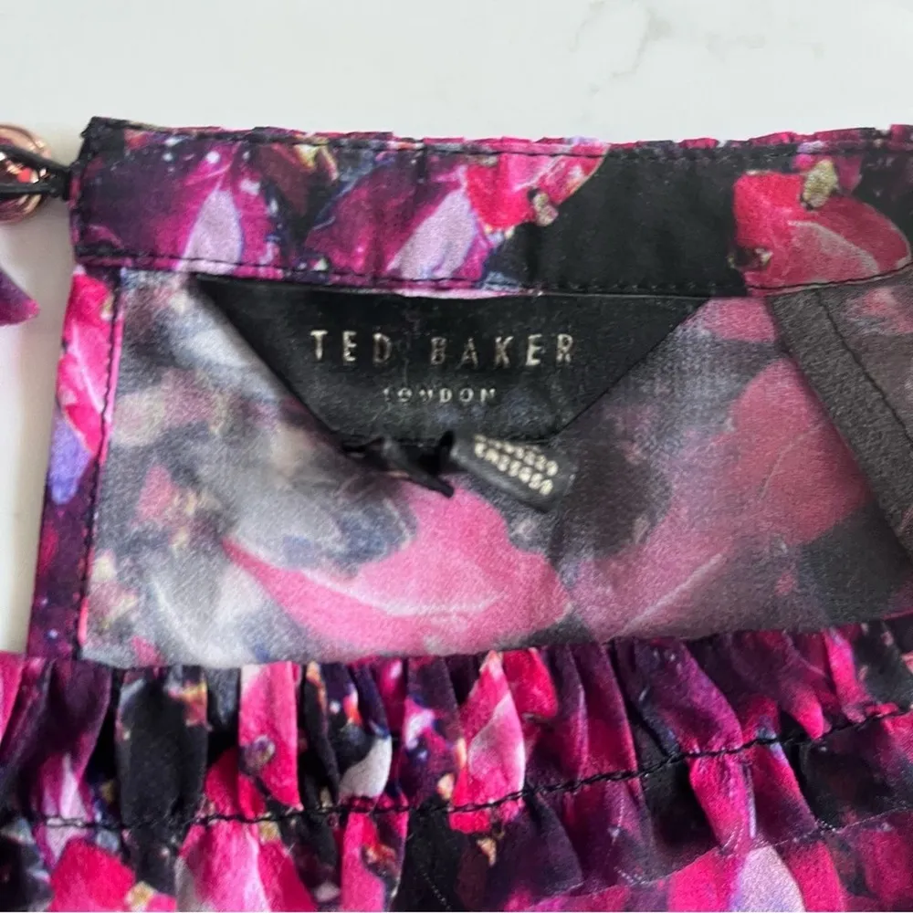 Ted Baker London Zenze Gem Sheer Floral Print Blouse Womens Long Sleeve Sz 1 - Image 3