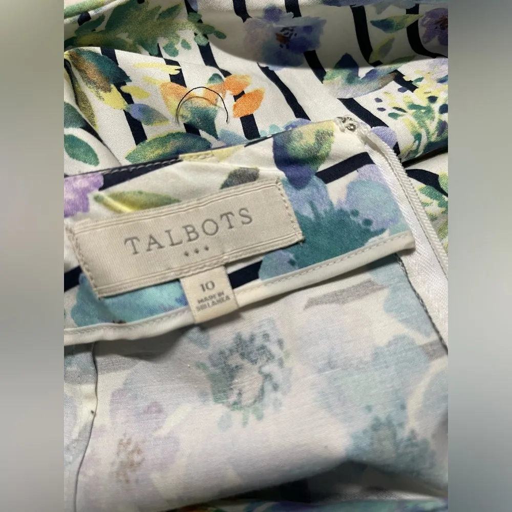 Women’s Talbots Pencil Skirt Floral Navy Stripes Purple Flowers Sz 10 EUC - Image 4