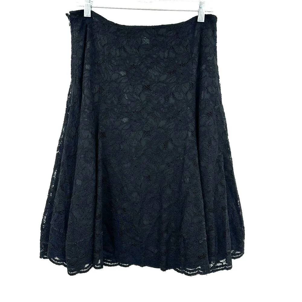 Halogen Size 10 Skirt Black Layered Lacey Crocheted Midi Flare Basic Casual Work - Image 2